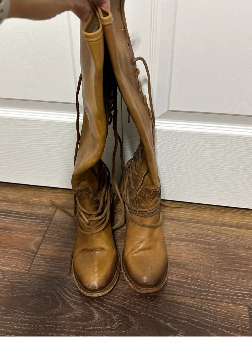 Freebird by Steven Coal Women's Tan Leather Lace-Up Knee High Boots Size 8